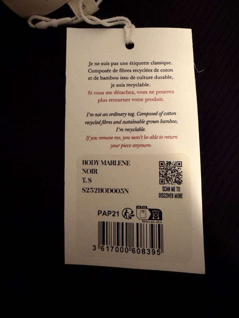 NWT Sezane MARLÈNE BODYSUIT Black (S) - Picture 7 of 7